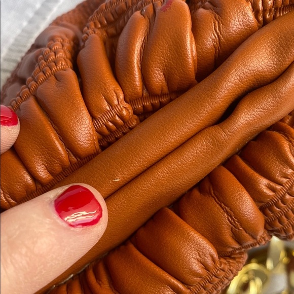 Gaza Gold Chain Orange Textured Shoulder Bag. - Picture 6 of 12